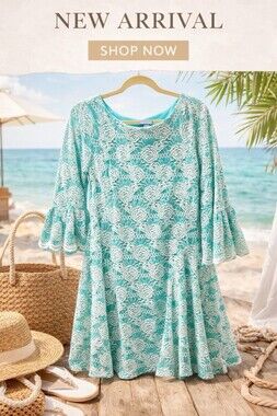 Rabbit Rabbit Rabbit Designs Aqua Lace Bell Sleeve Dress Size 12